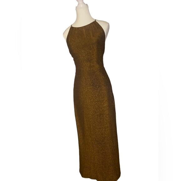 Misha Queenie Shimmer Halter Dress size Large Brown - Picture 8 of 13